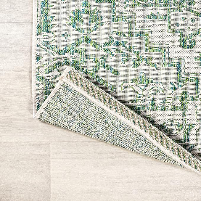 JONATHAN Y Boho Medallion Indoor Outdoor Runner Rug 2X10 Green/Cream, Estrella Textured Weave for Backyard, Patio, Porch, Easy-Cleaning, High Traffic, Pet-Friendly, Non-Shedding (SMB105G-210)