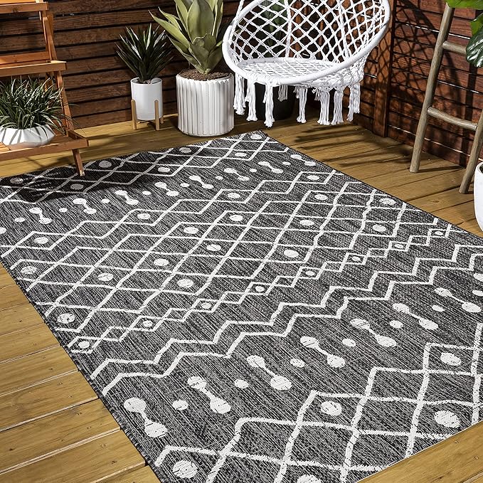 JONATHAN Y Tribal Bohemian Indoor Outdoor Area Rug 3X5 Black/Ivory, Nokat for Backyard, Patio, Porch, Easy-Cleaning, High Traffic, Pet-Friendly, Non-Shedding (SMB131E-3)