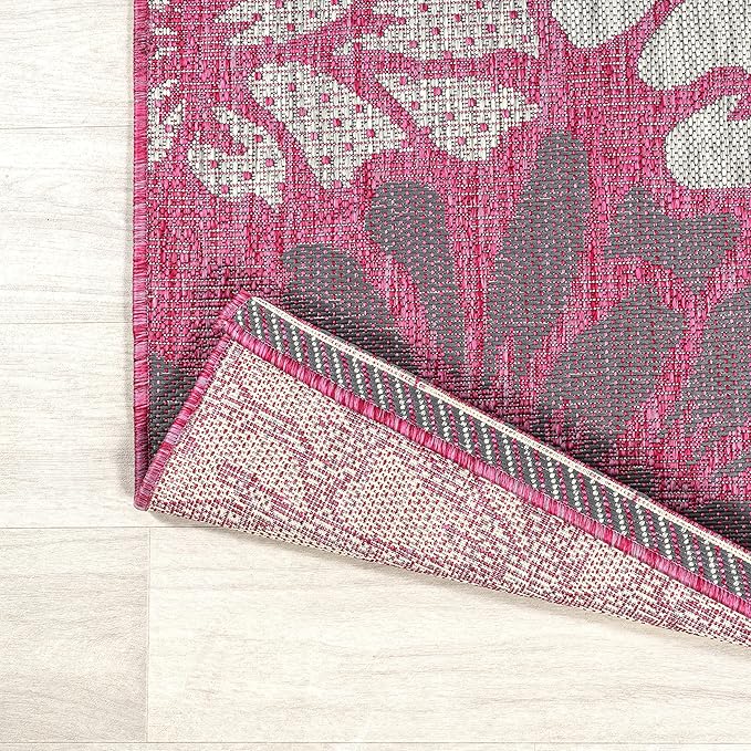 JONATHAN Y Floral Textured Weave Indoor Outdoor Area Rug 4X6 Fuchsia/Light Gray, Zinnia Modern for Backyard, Patio, Porch, Easy-Cleaning, High Traffic, Pet-Friendly, Non-Shedding (SMB110F-4)