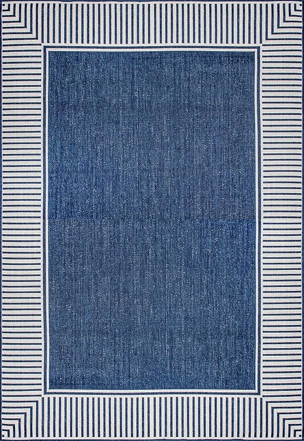 Nuloom Asha Navy/Ivory, 4' x 6', Casual, Striped Border, Soft and Cozy, High Traffic, Stain Resistant, Easy Clean, Durable Area Rug for Indoor/Outdoor Patio, Deck, Porch, Garden, Courtyard