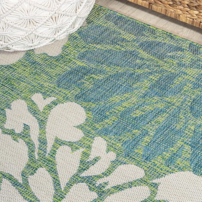 JONATHAN Y Floral Textured Weave Indoor Outdoor Square Area Rug 4X4 Cream/Green, Zinnia Modern for Backyard, Patio, Porch, Easy-Cleaning, High Traffic, Pet-Friendly, Non-Shedding (SMB110D-4SQ)