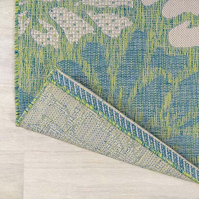 JONATHAN Y Floral Textured Weave Indoor Outdoor Square Area Rug 4X4 Cream/Green, Zinnia Modern for Backyard, Patio, Porch, Easy-Cleaning, High Traffic, Pet-Friendly, Non-Shedding (SMB110D-4SQ)