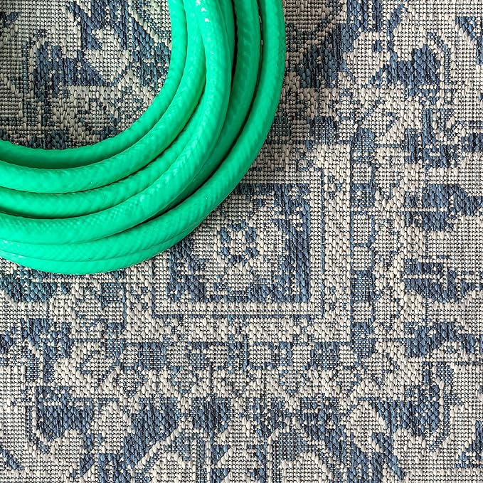 JONATHAN Y Boho Medallion Indoor Outdoor Square Area Rug 8X8 Navy/Gray, Estrella Textured Weave for Backyard, Patio, Porch, Easy-Cleaning, High Traffic, Pet-Friendly, Non-Shedding (SMB105B-8SQ)