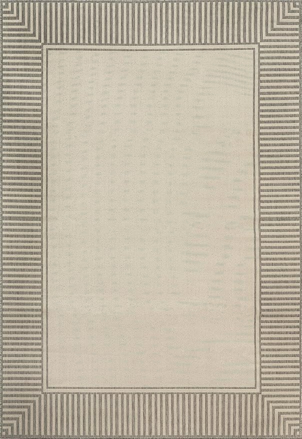 Nuloom Asha Light Grey/Ivory, 5' x 8', Casual, Striped Border, Soft and Cozy, High Traffic, Stain Resistant, Easy Clean, Durable Area Rug for Indoor/Outdoor Patio, Deck, Porch, Garden, Courtyard