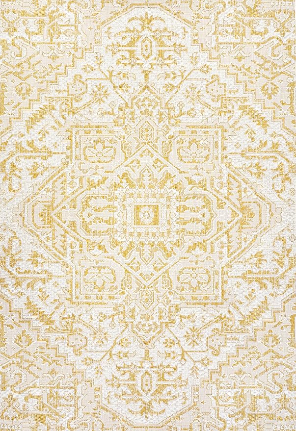 JONATHAN Y Boho Medallion Indoor Outdoor Area Rug 9X12 Cream/Yellow, Estrella Textured Weave for Backyard, Patio, Porch, Easy-Cleaning, High Traffic, Pet-Friendly, Non-Shedding (SMB105H-9)