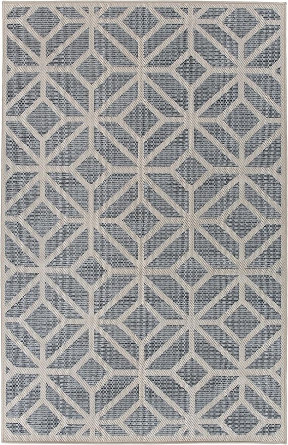 Rugshop Blue Contemporary Geometric Indoor/Outdoor Area Rug — Hose Washable for Living Room, Dining Room and Bedroom, 5' x 7'