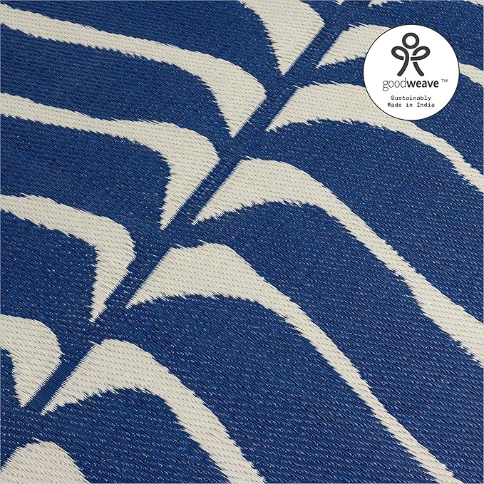 Fab Habitat Tropical Botanical Floral Outdoor Rug - Waterproof, Crease-Free Fade Resistant, Reversible - Recycled Plastic - Patio Porch Balcony Deck Yard Garden - Hilo Navy - 5x8 ft