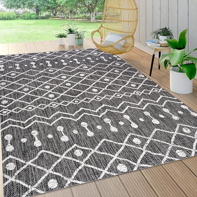 JONATHAN Y Tribal Bohemian Indoor Outdoor Area Rug 3X5 Black/Ivory, Nokat for Backyard, Patio, Porch, Easy-Cleaning, High Traffic, Pet-Friendly, Non-Shedding (SMB131E-3)