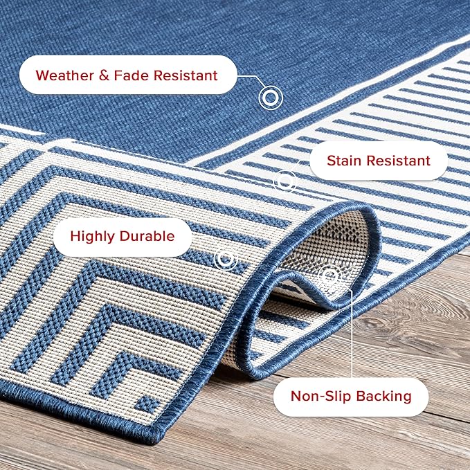 Nuloom Asha Navy/Ivory, 5' x 8', Casual, Striped Border, Soft and Cozy, High Traffic, Stain Resistant, Easy Clean, Durable Area Rug for Indoor/Outdoor Patio, Deck, Porch, Garden, Courtyard