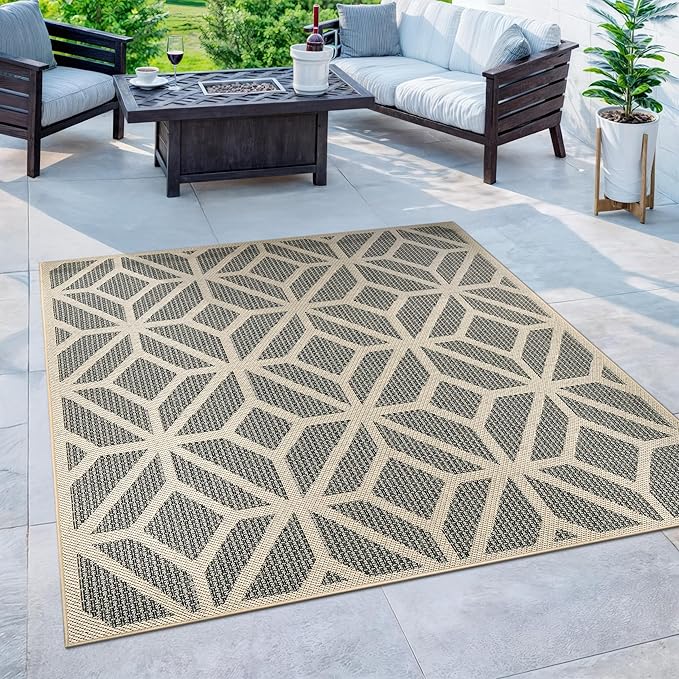 Rugshop Blue Contemporary Geometric Indoor/Outdoor Area Rug — Hose Washable for Dining Room, Kitchen and Office, 6'6" x 6'6" Square