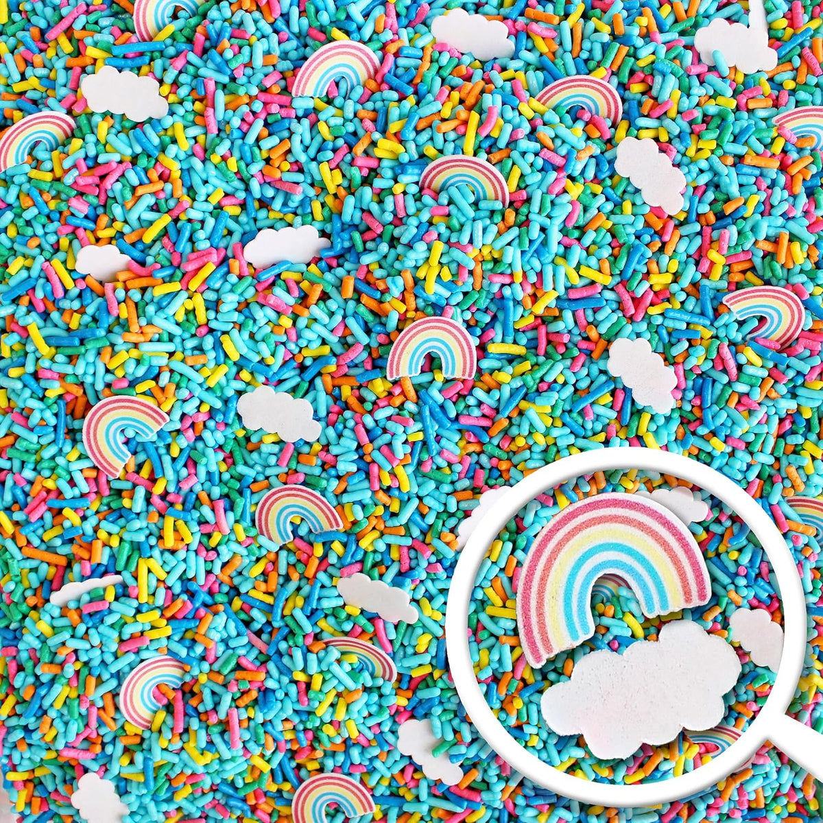 Sprinkle Pop You're My Rainbow Sprinkle Mix| Rainbow Sprinkles Heavy on Blue Jimmies with ~20 Rainbow and Clouds Wafer Papers| Birthday Sprinkles Made in USA for Decorating Cake Cupcakes Cookie, 4oz
