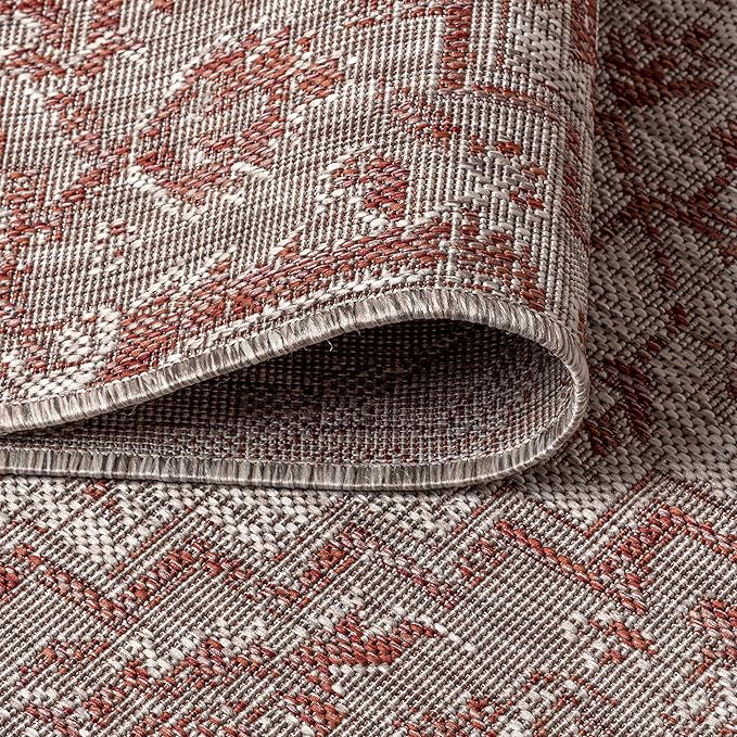 JONATHAN Y Boho Medallion Indoor Outdoor Round Area Rug 9 Ft Red/Taupe, Estrella Textured Weave for Backyard, Patio, Porch, Easy-Cleaning, High Traffic, Pet-Friendly, Non-Shedding (SMB105A-9R)