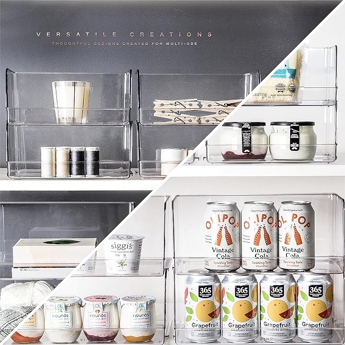 BINO | Stackable Plastic Storage Bins, Medium | THE MYRIAD COLLECTION | Multipurpose Bins | Pantry Organizers And Storage | Home Organization Containers | Clear Plastic Fridge Bin | Freezer Organizer