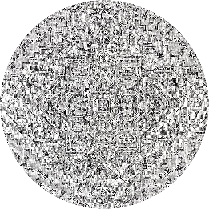 JONATHAN Y Boho Medallion Indoor Outdoor Round Area Rug 3 Ft Black/Gray, Estrella Textured Weave for Backyard, Patio, Porch, Easy-Cleaning, High Traffic, Pet-Friendly, Non-Shedding (SMB105D-3R)