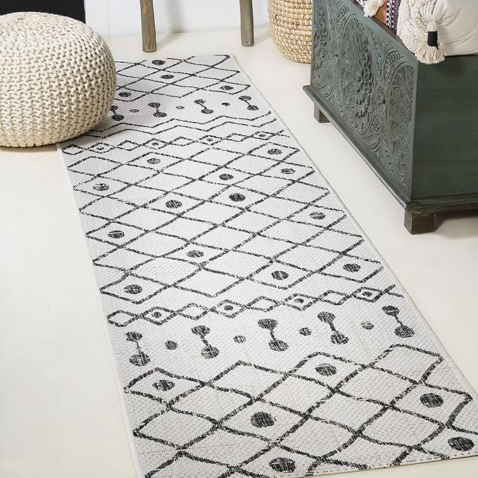 JONATHAN Y Tribal Bohemian Indoor Outdoor Runner Rug 2X8 Ivory/Black, Nokat for Backyard, Patio, Porch, Easy-Cleaning, High Traffic, Pet-Friendly, Non-Shedding (SMB131D-28)