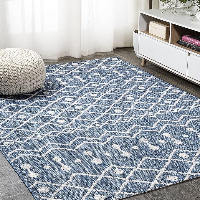 JONATHAN Y Tribal Bohemian Indoor Outdoor Area Rug 3X5 Blue/Ivory, Nokat for Backyard, Patio, Porch, Easy-Cleaning, High Traffic, Pet-Friendly, Non-Shedding (SMB131C-3)