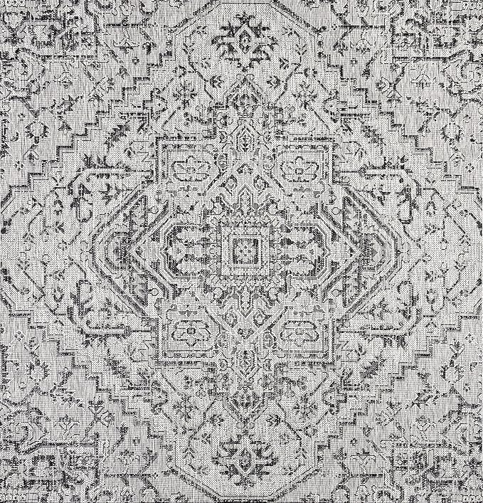 JONATHAN Y Boho Medallion Indoor Outdoor Square Area Rug 6X6 Black/Gray, Estrella Textured Weave for Backyard, Patio, Porch, Easy-Cleaning, High Traffic, Pet-Friendly, Non-Shedding (SMB105D-6SQ)