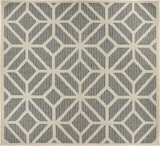 Rugshop Blue Contemporary Geometric Indoor/Outdoor Area Rug — Hose Washable for Dining Room, Kitchen and Office, 6'6" x 6'6" Square