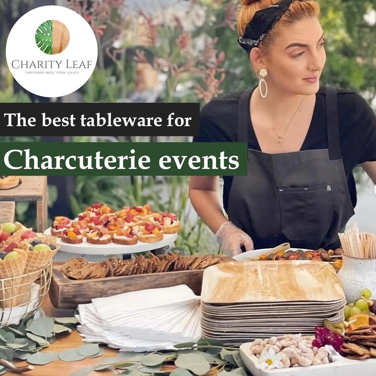 Charity Leaf Disposable Palm Leaf 4" Square Bowl (50 pcs) Dipping Bowls, Bamboo Like, All Natural and Biodegradable, Charcuterie Boards, BBQs